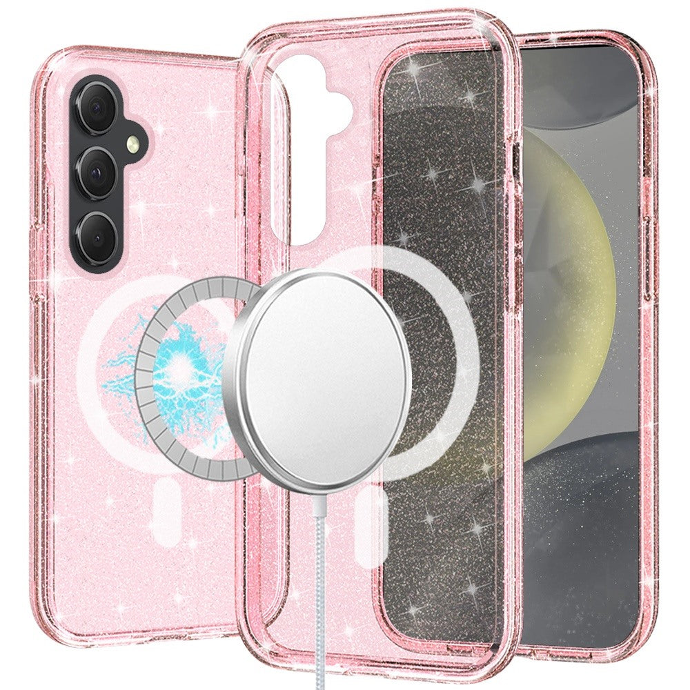 For Samsung Galaxy S24 Case Magnetic Circle Full Glitter Translucent Phone Cover