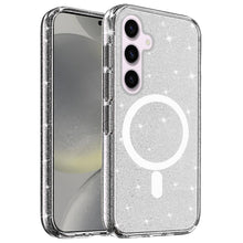 For Samsung S24/S25 Case Magnetic Circle Glitter Translucent + Tempered Glass