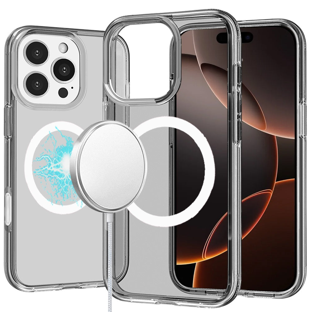 For iPhone 16 PRO MAX Case Magnetic Circle 3mm Translucent + Tempered Glass