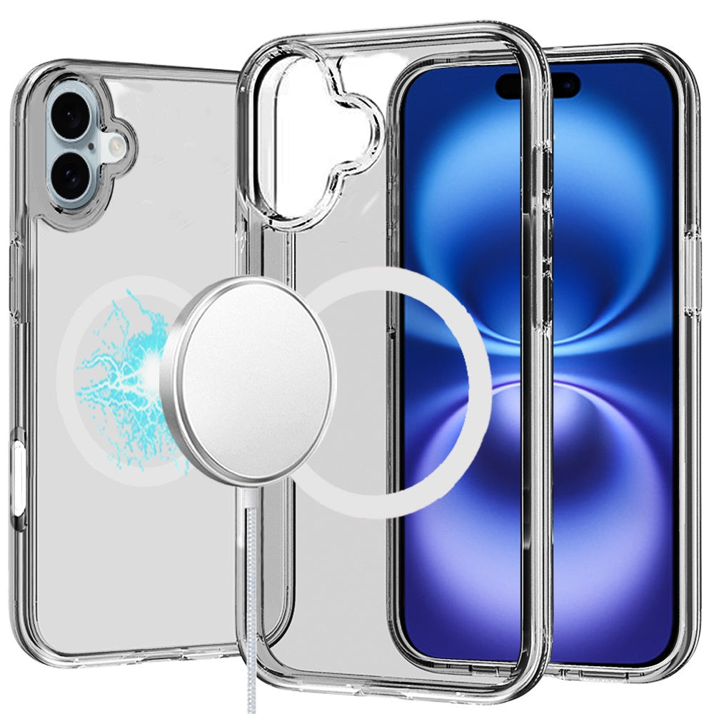 For iPhone 16 6.1inch Case Magnetic Circle 3mm Translucent + Tempered Glass