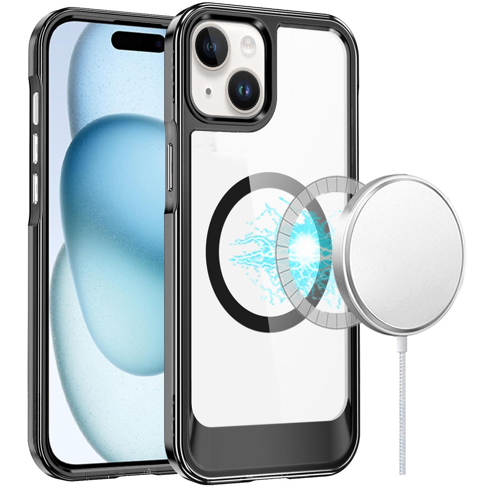 For iPhone 15 Case Magnetic Circle with Transparent Back + 2 Tempered Glass
