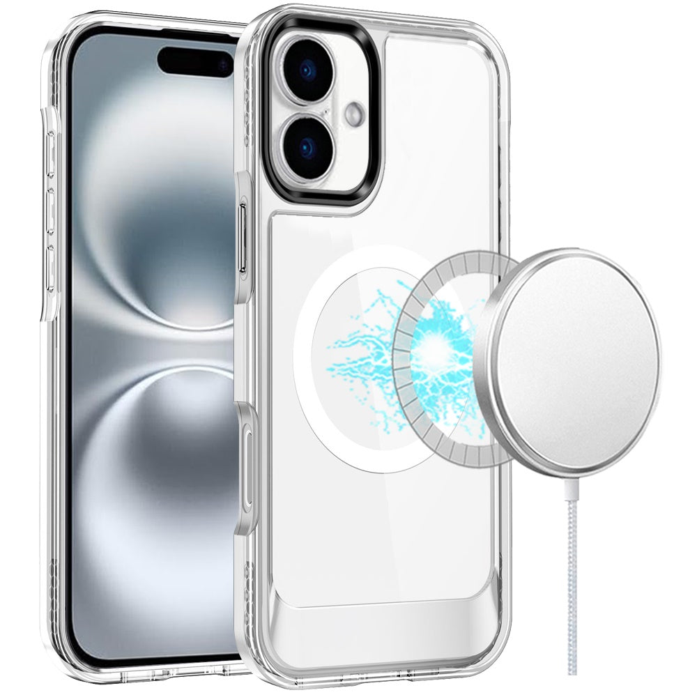 For iPhone 16 6.1inch Case Magnetic Circle Transparent Back + Tempered Glass