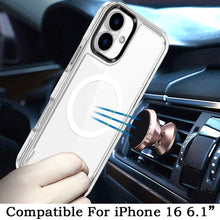 For iPhone 16 6.1inch Case Magnetic Circle Transparent Back + Tempered Glass