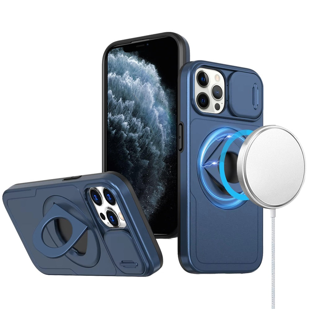 For iPhone 11 Pro Max Case Full Protection Stand Magnetic Circle +Tempered Glass