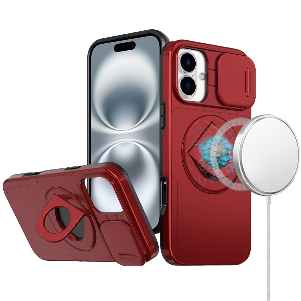 For iPhone 16 Plus 6.7in Case Protection Stand Magnetic Circle + Tempered Glass