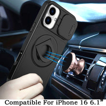 For iPhone 16 6.1inch Case Full Protection Stand Magnetic Circle +Tempered Glass