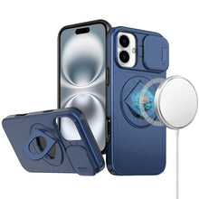 For iPhone 16 6.1inch Case Full Protection Stand Magnetic Circle +Tempered Glass