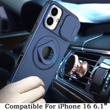 For iPhone 16 6.1inch Case Full Protection Stand Magnetic Circle +Tempered Glass