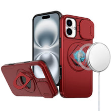 For iPhone 16 6.1inch Case Full Protection Stand Magnetic Circle +Tempered Glass