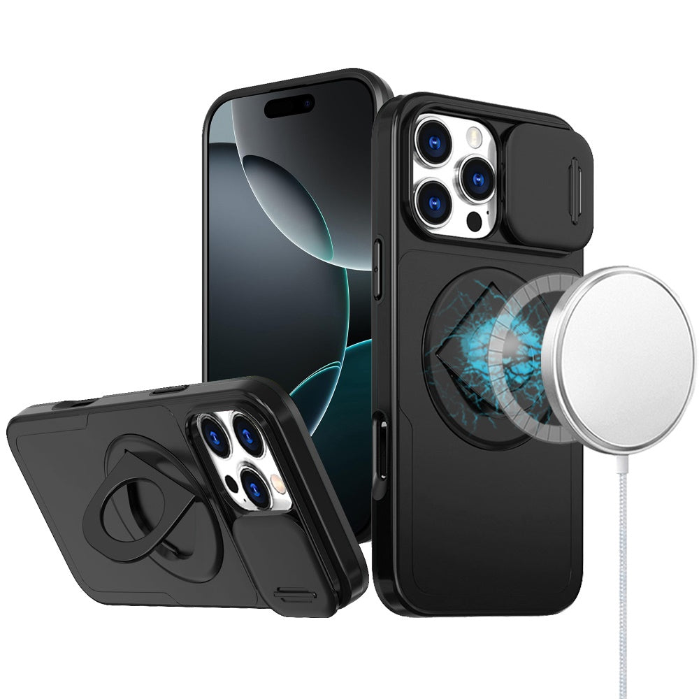 For iPhone 16 Pro 6.3in Case Full Protection w/ Magnetic Circle + Tempered Glass
