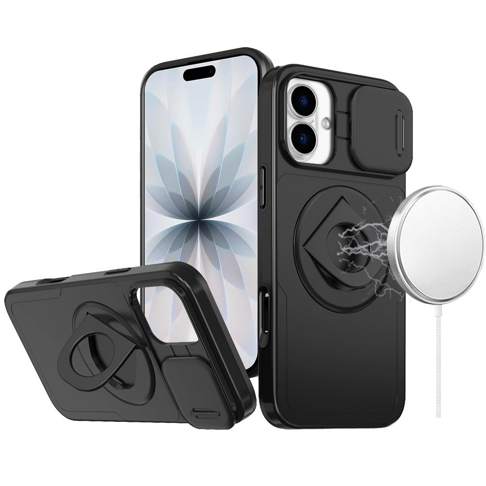 For iPhone 17 Case Full Protection w/ 360 Stand Magnetic Circle + Tempered Glass