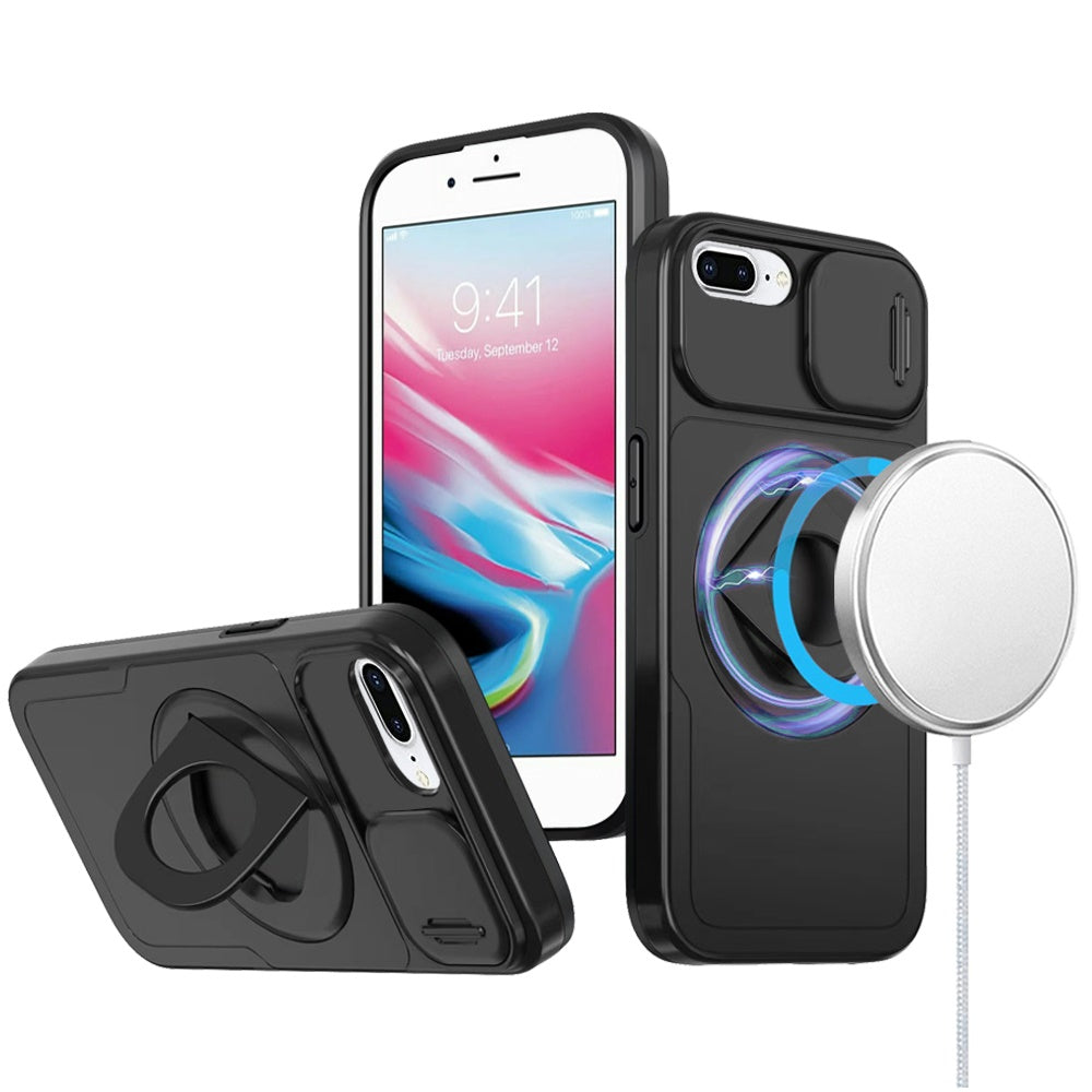 For iPhone 8 Plus/7 Plus Case Protection Stand Magnetic Circle + Tempered Glass