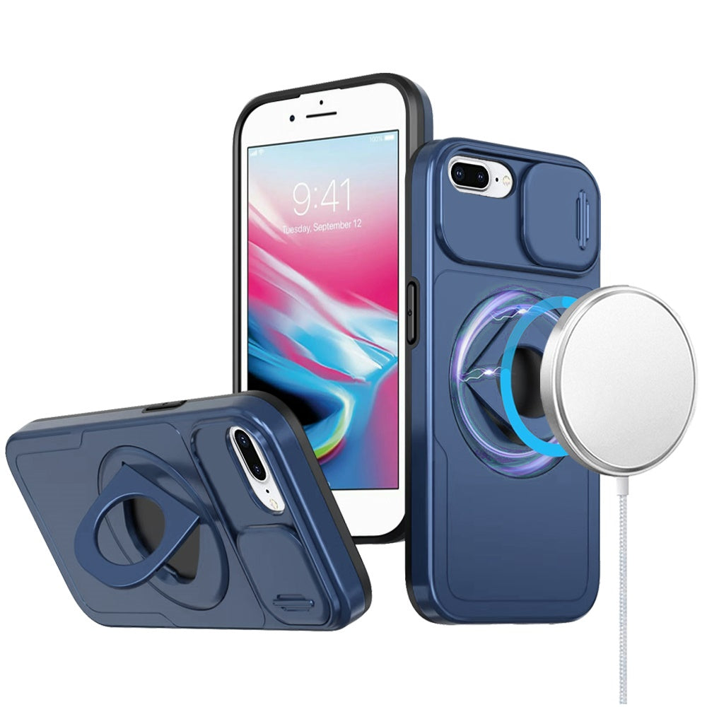 For iPhone 8 Plus/7 Plus Case Protection Stand Magnetic Circle + Tempered Glass