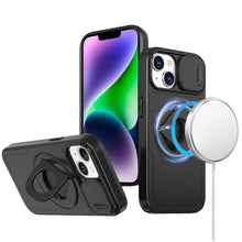 For iPhone 13/14 Case Full Protection Stand Magnetic Circle + Tempered Glass