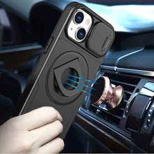 For iPhone 13/14 Case Full Protection Stand Magnetic Circle + Tempered Glass