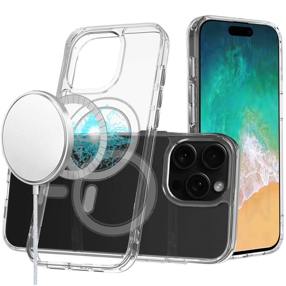 For iPhone 16 PRO MAX Case Magnetic Circle Slim Fit Clear Cover + Tempered Glass