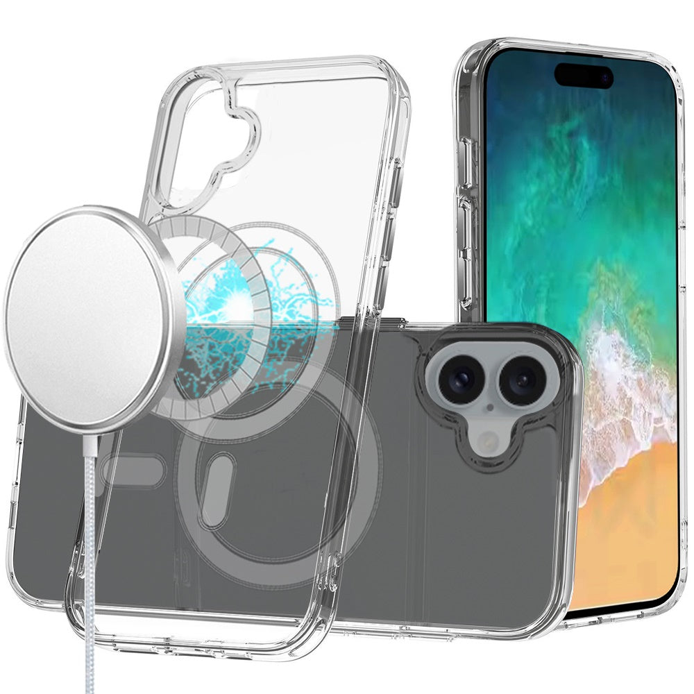 For iPhone 16 Plus 6.7in Case Magnetic Circle Slim Fit Clear + Tempered Glass