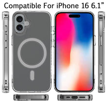 For iPhone 16 6.1inch Case Magnetic Circle Slim Fit Clear Cover + Tempered Glass