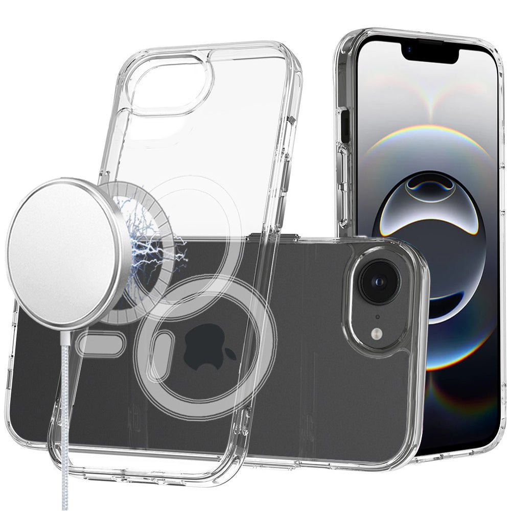 For iPhone 16e Case Magnetic Circle Slim Fit Clear Phone Cover + Tempered Glass