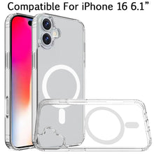 For iPhone 16 6.1inch Case Magnetic Circle True Transparent + Tempered Glass