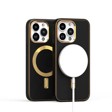 For iPhone 11 6.1 in. Case Magnetic Circle Vegan Leather Hybrid + Tempered Glass