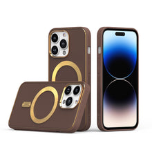 For iPhone 15 Pro Max Case Magnetic Circle Vegan Leather +2 Screen Protectors