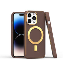 For iPhone 15 Pro Max Case Magnetic Circle Vegan Leather +2 Screen Protectors