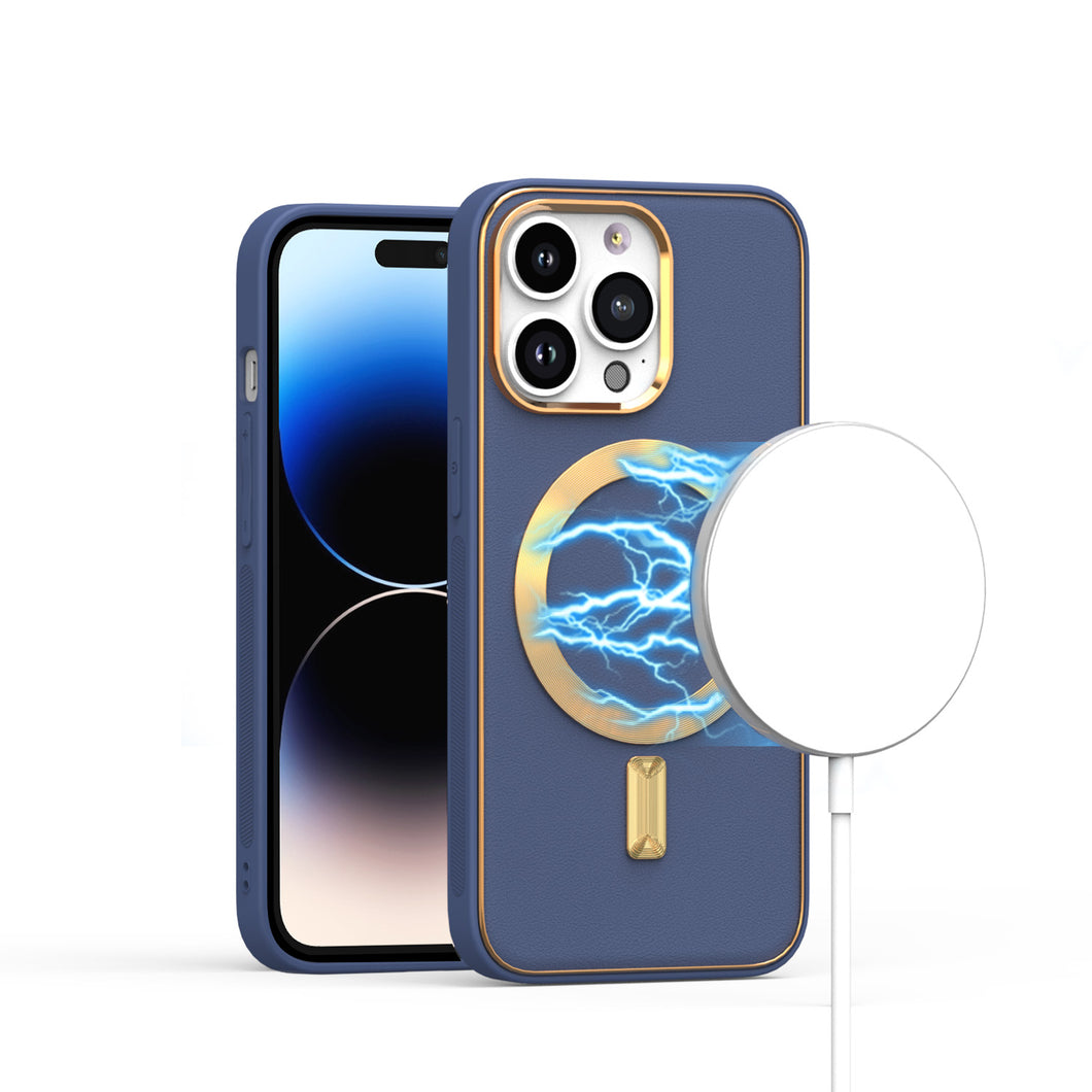 For iPhone 15 Pro Max Case Magnetic Circle Vegan Leather +2 Screen Protectors