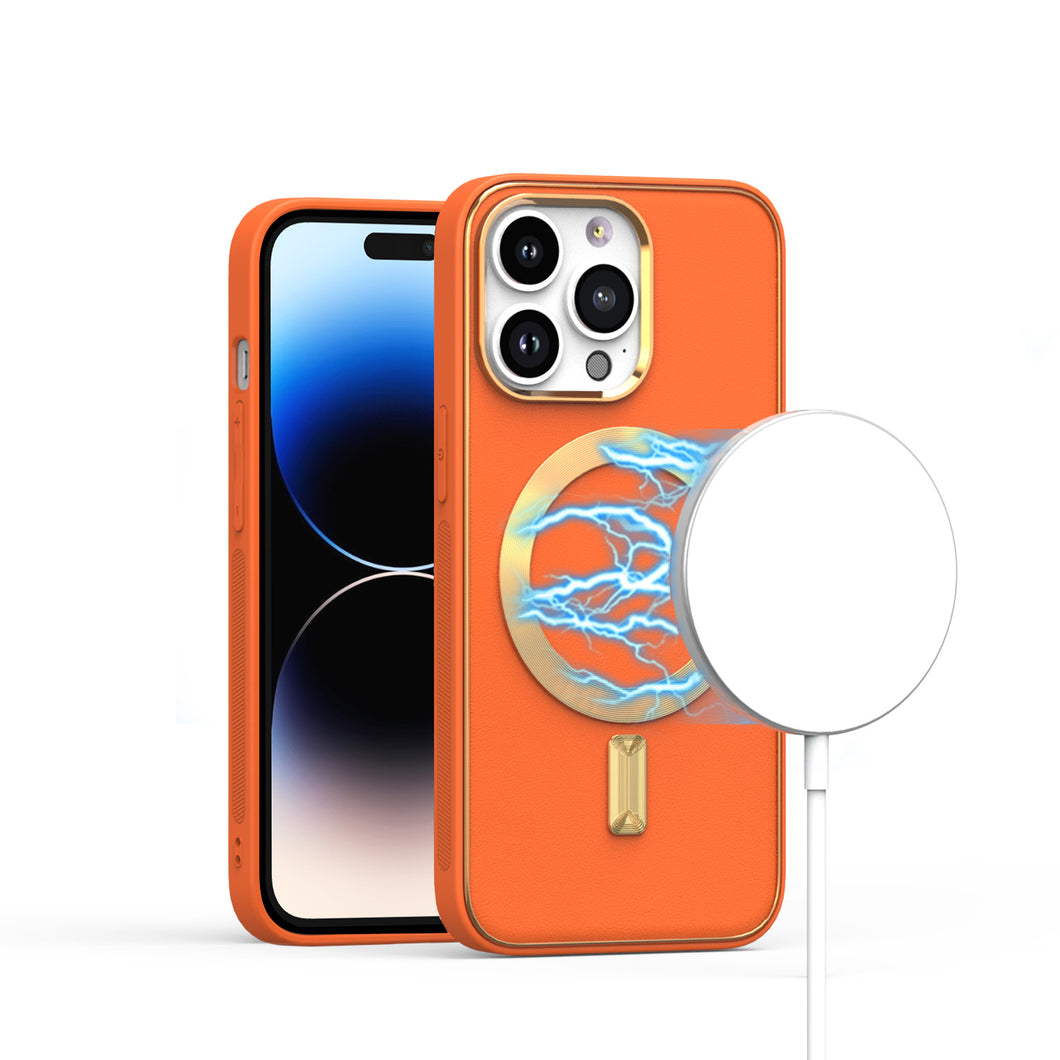 For iPhone 15 Pro Max Case Magnetic Circle Vegan Leather +2 Screen Protectors