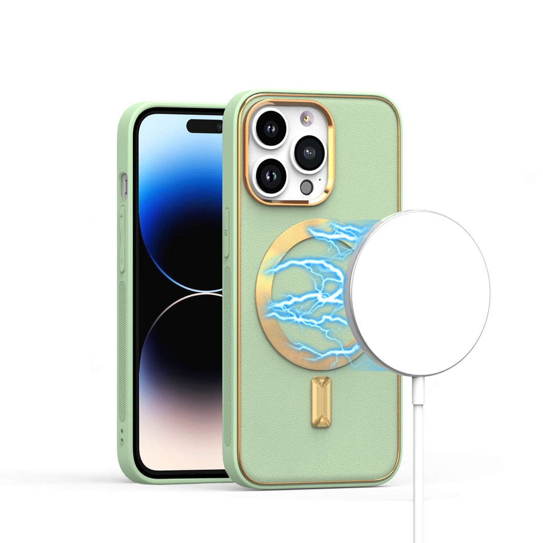 For iPhone 15 Pro Max Case Magnetic Circle Vegan Leather +2 Screen Protectors