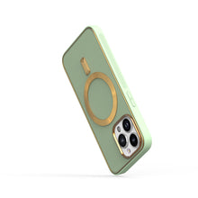 For iPhone 14 PRO MAX Case Magnetic Ring Vegan Leather Hybrid Cover Gold Trim