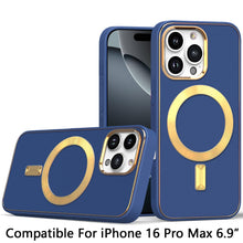 For iPhone 16 PRO MAX Case Magnetic Circle Vegan Leather Cover + Tempered Glass