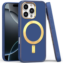 For iPhone 16 PRO MAX Case Magnetic Circle Vegan Leather Cover + Tempered Glass