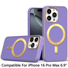 For iPhone 16 PRO MAX Case Magnetic Circle Vegan Leather Cover + Tempered Glass