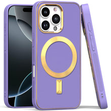 For iPhone 16 PRO MAX Case Magnetic Circle Vegan Leather Cover + Tempered Glass