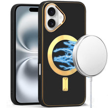 For iPhone 16 Plus 6.7in Case Magnetic Circle Vegan Leather + Tempered Glass
