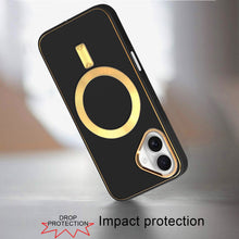 For iPhone 16 Plus 6.7in Case Magnetic Circle Vegan Leather + Tempered Glass