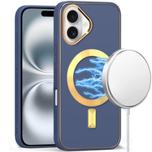 For iPhone 16 Plus 6.7in Case Magnetic Circle Vegan Leather + Tempered Glass