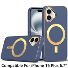 For iPhone 16 Plus 6.7in Case Magnetic Circle Vegan Leather + Tempered Glass