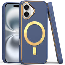 For iPhone 16 Plus 6.7in Case Magnetic Circle Vegan Leather + Tempered Glass
