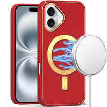 For iPhone 16 Plus 6.7in Case Magnetic Circle Vegan Leather + Tempered Glass