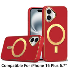 For iPhone 16 Plus 6.7in Case Magnetic Circle Vegan Leather + Tempered Glass
