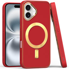 For iPhone 16 Plus 6.7in Case Magnetic Circle Vegan Leather + Tempered Glass
