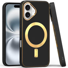 For iPhone 16 6.1inch Case Magnetic Circle Vegan Leather Cover + Tempered Glass