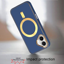 For iPhone 16 6.1inch Case Magnetic Circle Vegan Leather Cover + Tempered Glass