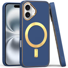 For iPhone 16 6.1inch Case Magnetic Circle Vegan Leather Cover + Tempered Glass
