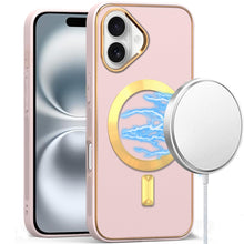 For iPhone 16 6.1inch Case Magnetic Circle Vegan Leather Cover + Tempered Glass