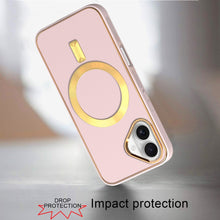 For iPhone 16 6.1inch Case Magnetic Circle Vegan Leather Cover + Tempered Glass