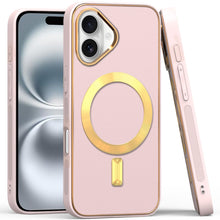 For iPhone 16 6.1inch Case Magnetic Circle Vegan Leather Cover + Tempered Glass