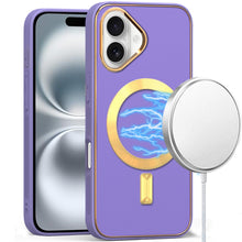 For iPhone 16 6.1inch Case Magnetic Circle Vegan Leather Cover + Tempered Glass
